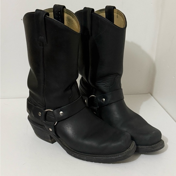 Black All Leather Motorcycle Biker Boots with Square Toe - Size Ladies 8 - Picture 3 of 16